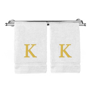 BC BARE COTTON Monogrammed Hand Towel, 100% Turkish Cotton - Set of 2 - White - Gold Block - 1 of 4
