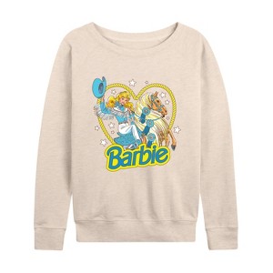Women's - Barbie - Retro Western Comic-Women's French Terry Pullover Lightweight French Terry Wide Neck Long Sleeve Shirt - 1 of 4