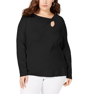 I.N.C International Concepts Womens Twist-Front Pullover Sweater, Black, 1X - 1 of 1