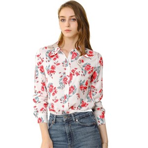 Allegra K Women's Long Sleeve Button Up Vintage Casual Floral Shirt - 1 of 4