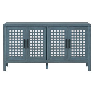 Sideboard Buffet Cabinet, Kitchen Pantry Cabinet W/2 Adjustable Shelves, 4 Doors, Closed Texture Pattern, Retro Mirror Dining Cabinet for Living Room - 1 of 4