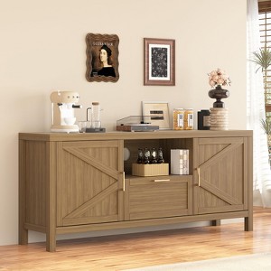 TV Stand, Farmhouse Entertainment Center for 65 Inch TVs - Media Console with Storage & Adjustable Shelves - 1 of 4