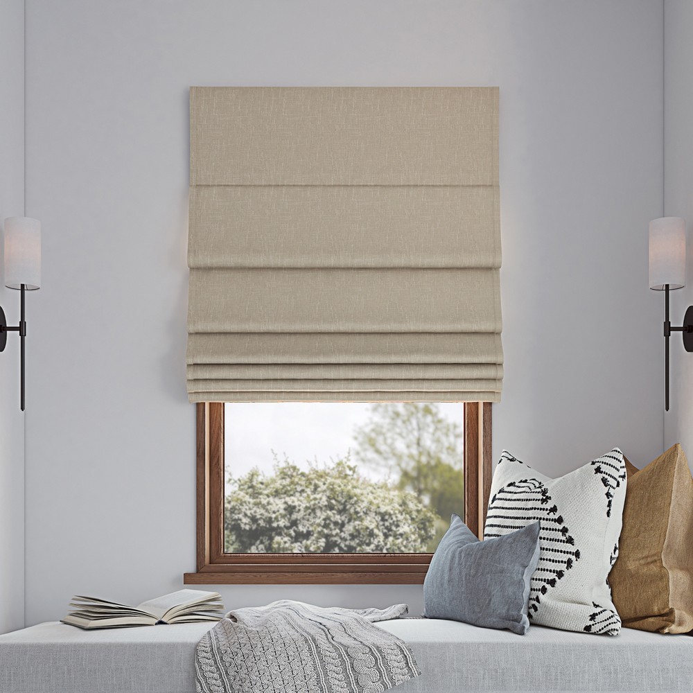 27"x64" Sun Zero 100% Blackout Pryer Textured Cordless Roman Window Shade Stone: Indoor Blinds & Window Treatments
