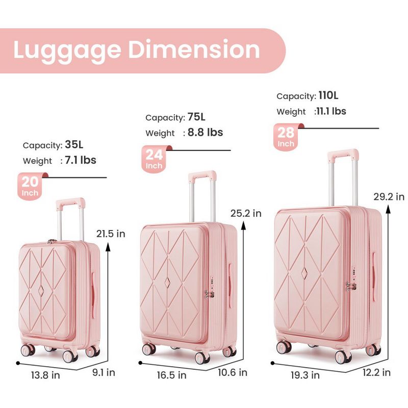 Luggage Sets 3 Piece(20/24/28), Expandable Carry On Luggage with TSA Lock Airline Approved, 100% PC Hard Shell and Lightweight Suitcase, 2 of 6