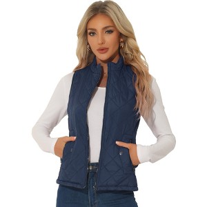 Allegra K Women's Stand Collar Lightweight Gilet Quilted Zip Vest - 1 of 4