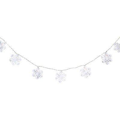 Battery Powered White Snowflake LED Christmas Lights with Clear Wire