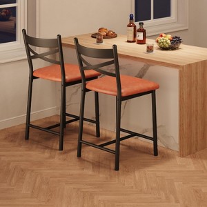 Bar Stools Set of 2/4, Upholstered Bar Chairs with Back and Footrest, Thick Cushion, Counter Height Barstools for Kitchen Island, Brown - 1 of 4
