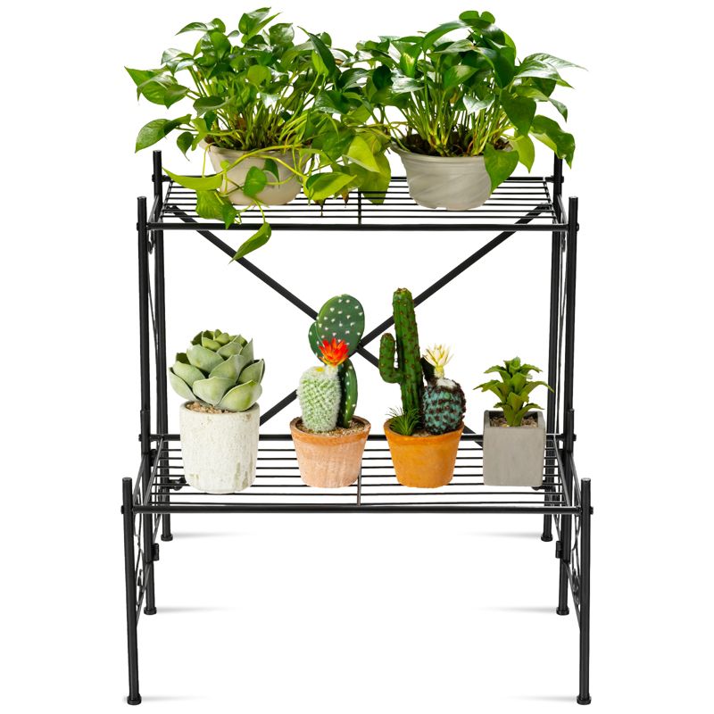Tangkula 2-Tier Metal Plant Stand Flower Rack Pot Shelf Home Storage Organizer Black, 4 of 7