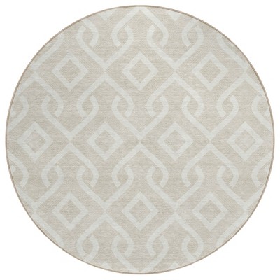 Beige And Ivory Geometric Washable Indoor Outdoor Area Rug
