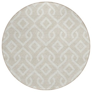 Beige And Ivory Geometric Washable Indoor Outdoor Area Rug - 1 of 4
