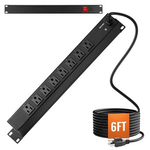 VEVOR 1U PDU, 8 Outlets, Rack Mount Power Strip Fits Standard 19" Server Racks, with Integrated Switch Surge Protection & Overload Protection, Black - 1 of 4