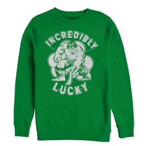 Men's Marvel St. Patrick's Day Hulk Incredibly Lucky Clover Sweatshirt - 1 of 3