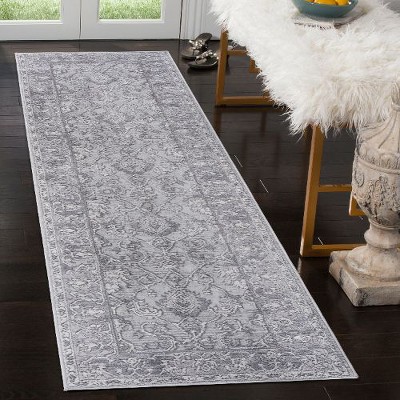 Kumasinova Stain-Resistant Area Rug, Non-Shedding Gray Door Mat,Kid & Pet-Friendly, Oriental Area Rug for Living Room, Latex-Free Cotton Backing