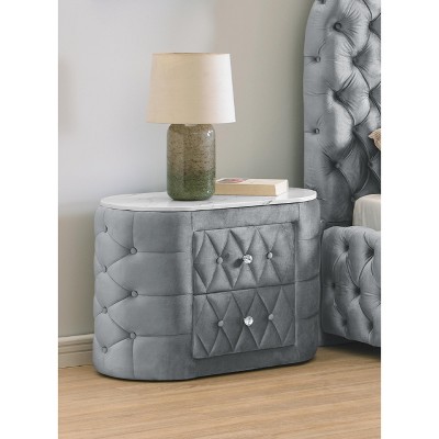 NicBex Oval Faux Marble Top Nightstand,Button Tufted Bedside Tables with 2 Drawers for Bedroom,Living Room