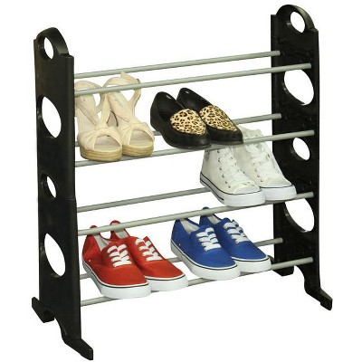 Home Basics Stackable  12 Pair Metal and Plastic Shoe Rack, Black