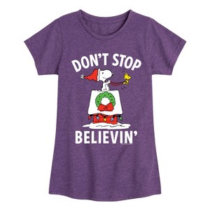 Girls' - Peanuts - Holiday Cheer Fitted Short Sleeve Graphic T-Shirt - 1 of 4