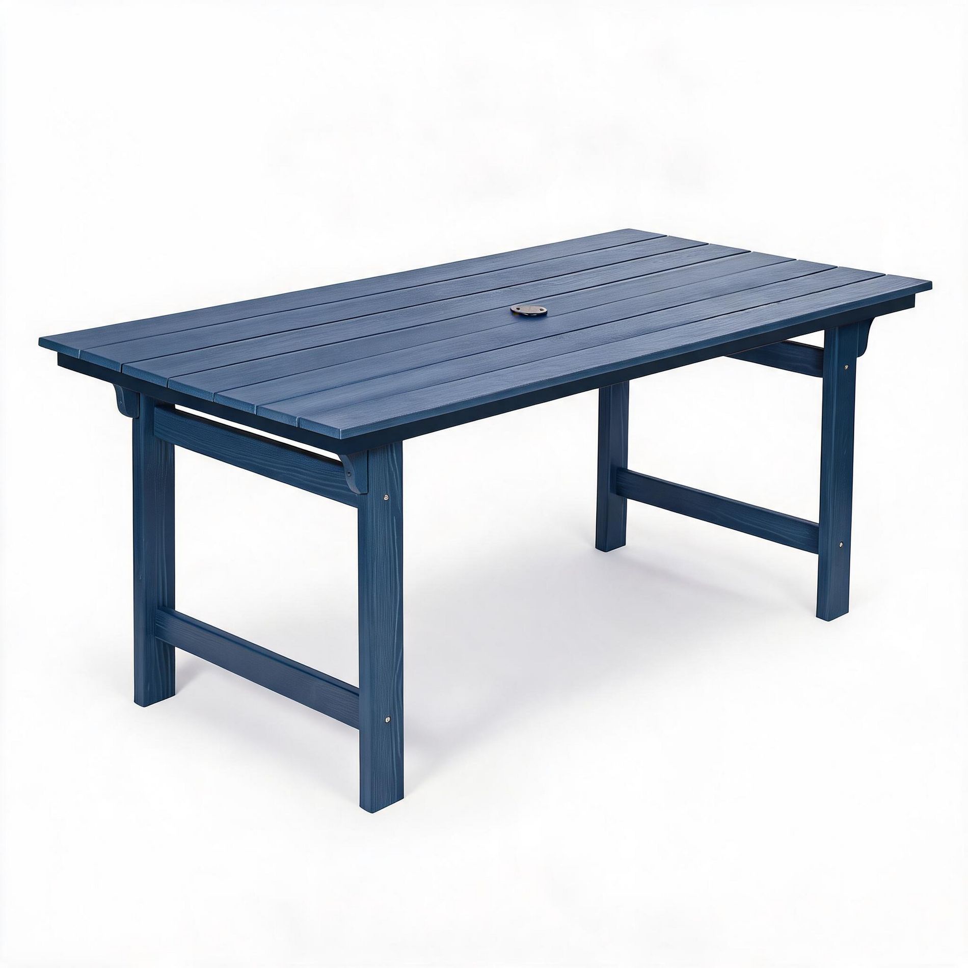 67" HDPE Rectangular Outdoor Dining Table for 4-6 with Umbrella Hole – Durable All-Weather Patio Table for Backyard & Garden, Navy Blue