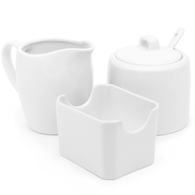 Kook Sugar and Creamer Set, 3 Piece, Pitcher, Sugar Bowl with Lid and Spoon, Sweetener Holder