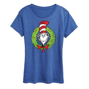 Women's The Cat in the Hat Cat Wreath Short Sleeve Graphic T-Shirt - Heather Royal Blue - Medium - 1 of 4