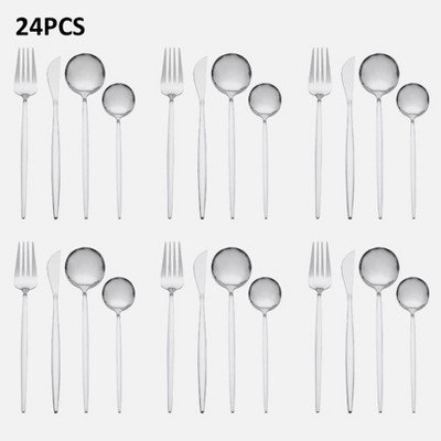 DOMETOUR 24Pcs Flatware for 6 People, Stainless Steel Cutlery Utensil Kitchen Silver
