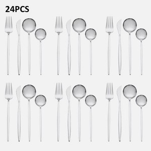 DOMETOUR 24Pcs Flatware for 6 People, Stainless Steel Cutlery Utensil Kitchen Silver - 1 of 4