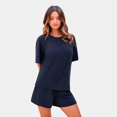 Women's Navy Blue Short Sleeves and shorts Pajama Set - Cupshe