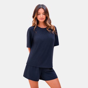 Women's Navy Blue Short Sleeves and shorts Pajama Set - Cupshe - 1 of 4