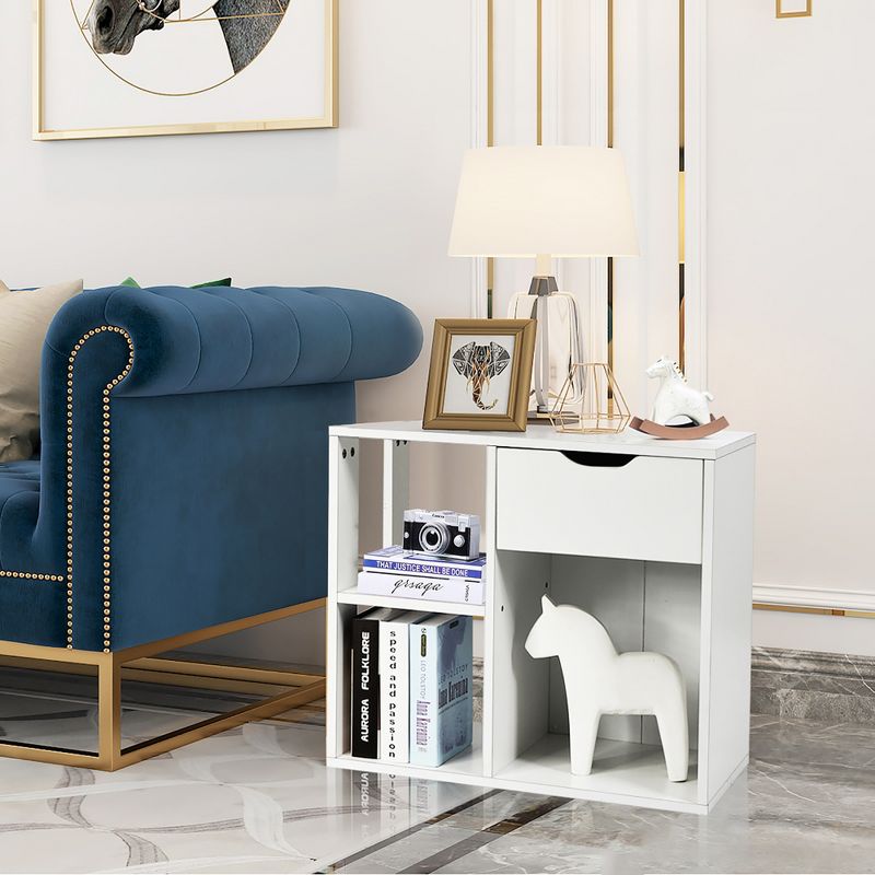 Costway 3-tier Side Table W/Storage Shelf&Drawer Space-saving Nightstand White, 2 of 11