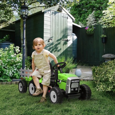 Green 12V Electric Ride-On Tractor with Trailer