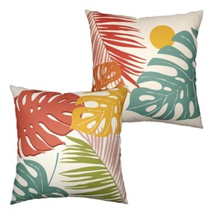 Set of 2 Summer Tropical Leaves Throw Pillow Covers Palm Banana Leaf 18x18 Abstract - 1 of 3