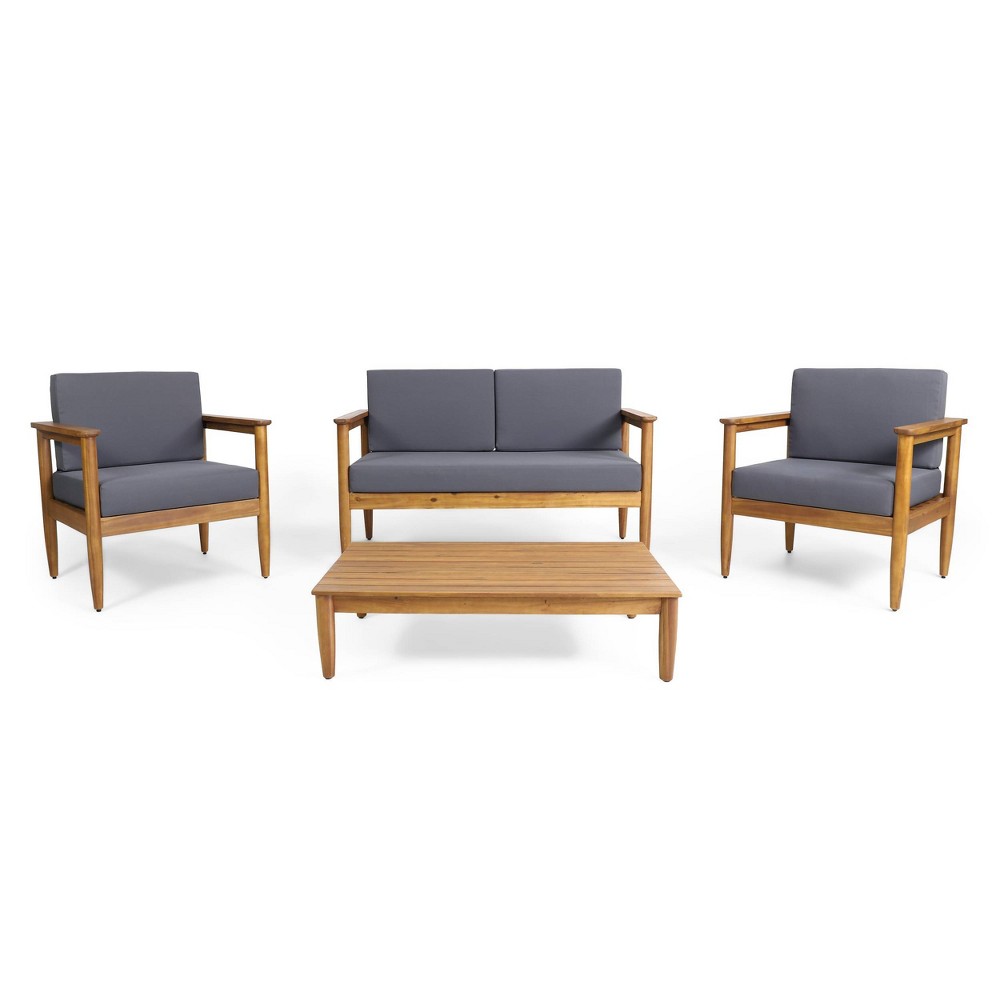 Magnolia Patio Acacia Wood 4 Seater Chat Set - Teak/Dark Gray - Christopher Knight Home