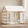 Okak Montessori Playhouse Floor Bed Twin Size,House-Shaped Kids Bed with Safety Rails & Roof, Built-in Storage Cabinets & Imaginative Play Area - 2 of 4