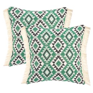 REGALWOVEN Boho Geometric Pattern with Fringe Trim Soft Decorative Pillowcases 2 Packs - 1 of 4