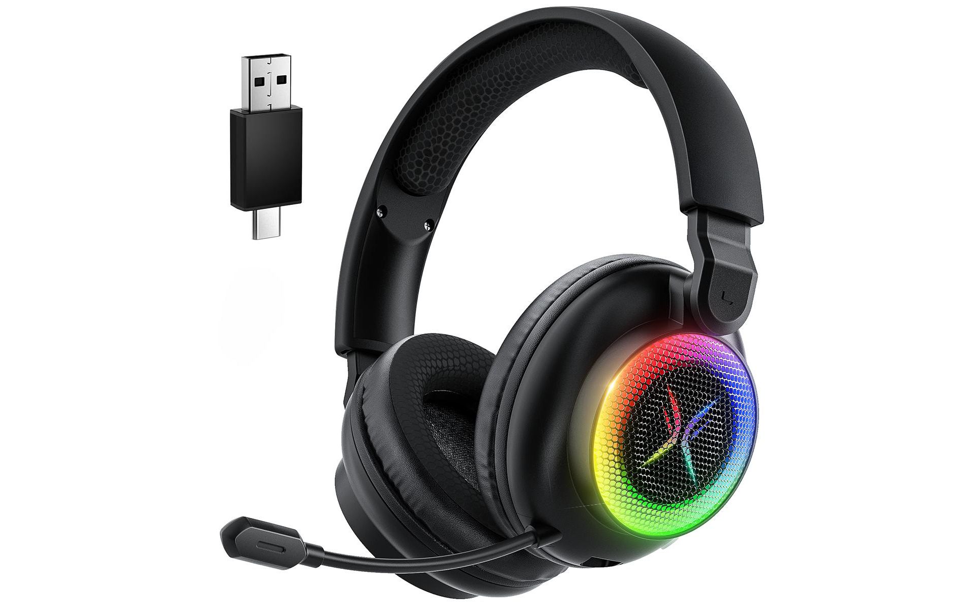 Tri-mode Gaming Headset, Over-ear Design, RGB Lighting, Noise Cancellation, Long Battery Life, ,Multi-Device Compatibility.