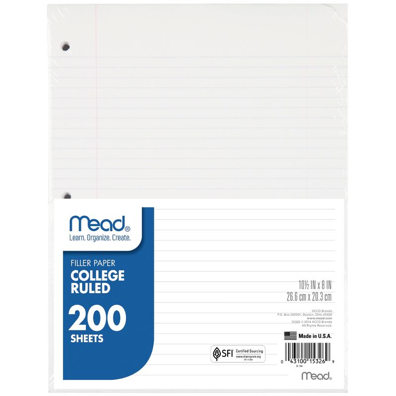 Mead Notebook Filler Paper, College Ruled, 200 Sheets Per Pack, 3 Packs, 2 of 6