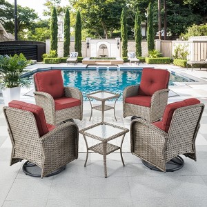 Gymojoy 6 Pieces Outdoor Swivel Chair Glider Chairs with Side Table All Weather - 1 of 4
