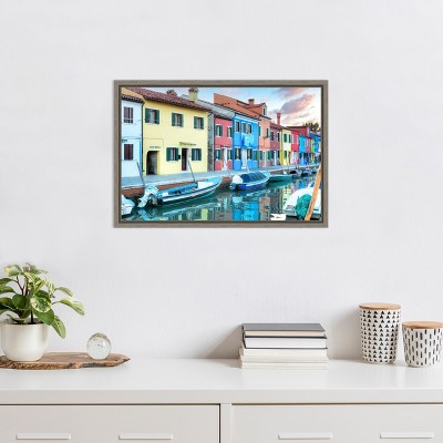 Colorful Cityscape Canal Framed Canvas Print, 16 x 23 inches
