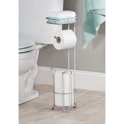 Chrome Free Standing Toilet Paper Holder with Shelf