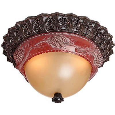 John Timberland Pine Cone Glow 16" Rustic Flush-Mount Ceiling Light Fixture Kitchen Foyer Hallway Unique Brown Wood Finish Glass Bedroom Bathroom