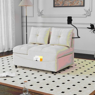 MAYEERTY Versatile Foldable Sofa Bed (3 Lengths) with USB & Swivel Phone Stand (Beige Velvet)