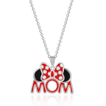 Disney Minnie Mouse Red Enamel Bow MOM Necklace, 18'' Chain