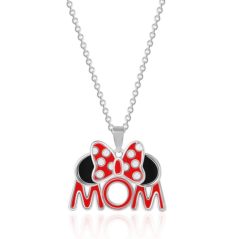 Disney Minnie Mouse Red Enamel Bow MOM Necklace, 18'' Chain, 1 of 5