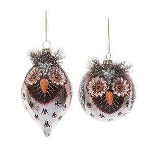 Transpac Glass Owl Ornament w/Feather Detail Set of 2 Christmas Home Decorations - 1 of 1