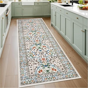 TackView Washable Kitchen Runner Rug, Floral 2x6 Rug for Hallway Non Slip Stain Resistant, Ultra-Thin Boho Soft Hallway Rug - 1 of 4