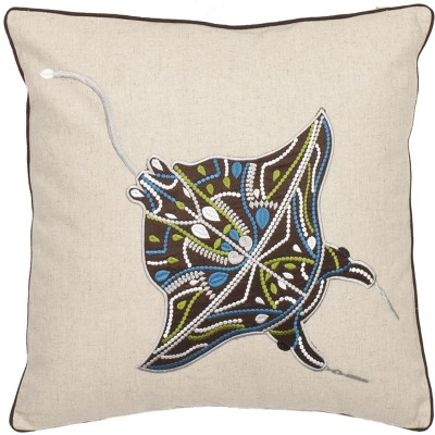 18'' Beige and Brown Embroidered Linen Throw Pillow Set
