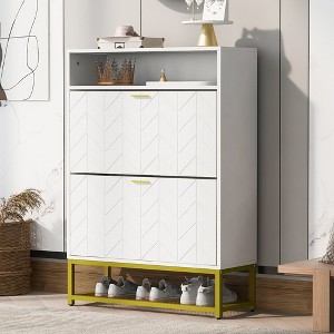 31.5"Shoe Cabinet with 2 Flip Drawers, and 2 Shelves, Modern Free Standing Shoe Rack for Heels,White - 1 of 4