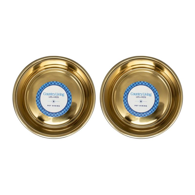 Country Living Set Of 2 Durable Gold Stainless Steel Heavy Dog Bowls - Sturdy, Non-Tip Food and Water Dish for Pets, Stylish and Rust-Resistant, 3 of 12