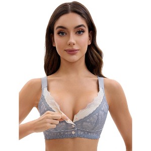 INSPIRE CHIC Front Closure for Women's Lace Full Coverage V Neck Wirefree Adjustable Straps Soft Bras - 1 of 4