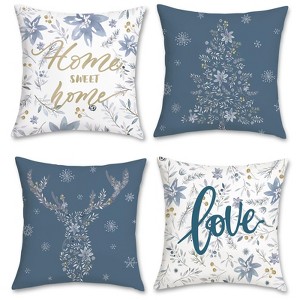 Winter Throw Pillow Covers 18 x 18 Inch Home Sweet Home Snowflake Xmas Tree Deer Blue Grey - 1 of 4