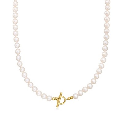 Ross-Simons 5.5-6mm Cultured Pearl Toggle Necklace in 14kt Yellow Gold